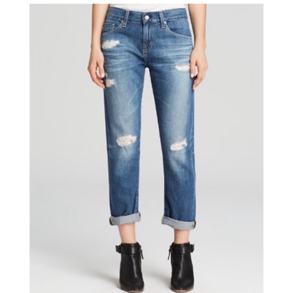 AG Adriano Goldschmied the Ex Boyfriend Crop Distressed Destroyed Ripped Jean 25